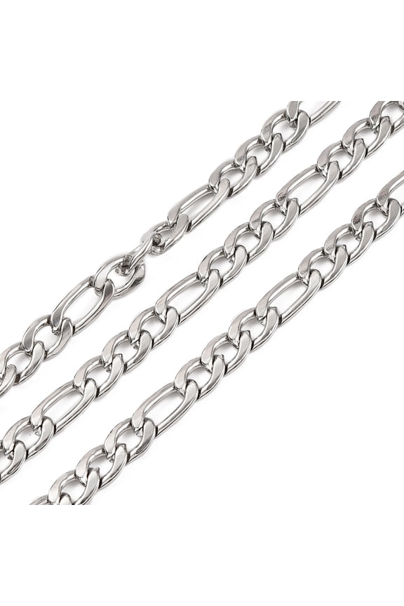 Tarnish Resistant 304 Stainless Steel Figaro Chains Unwelded with Spool Stainless Steel color 7x10~14mm about 16.40 Feet(5m)/Roll 304 Stainless Steel