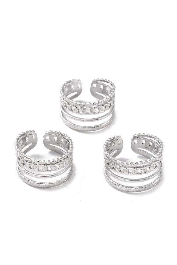 Tarnish Resistant 304 Stainless Steel Finger Rings Cuff Rings Long-Lasting Plated Curb Chain Shape Stainless Steel Color 8~12mm US Size 7 1/4(17.5mm)