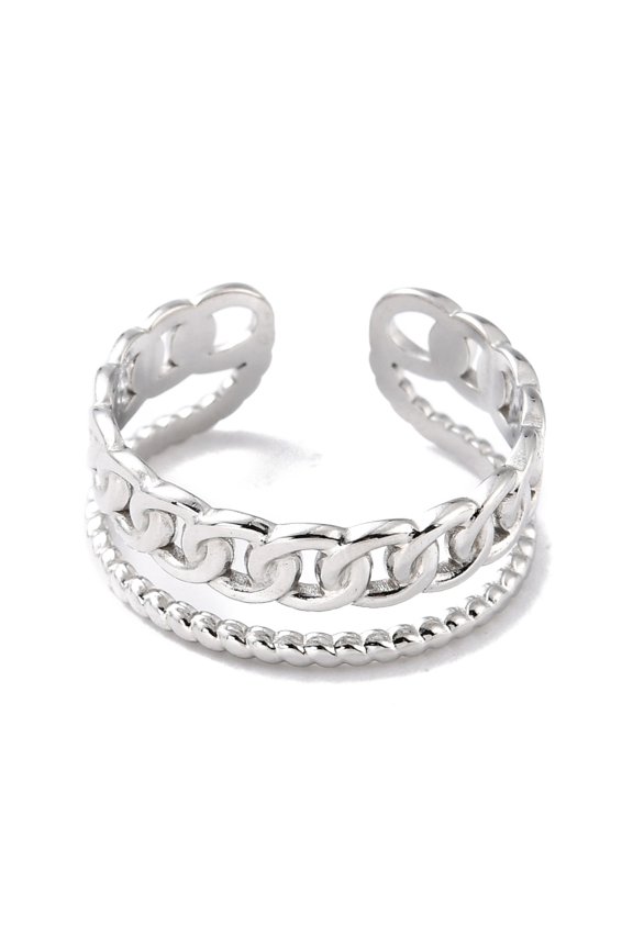 Tarnish Resistant 304 Stainless Steel Finger Rings Cuff Rings Long-Lasting Plated Curb Chain Shape Stainless Steel color US Size 7 3/4(17.9mm) 8mm