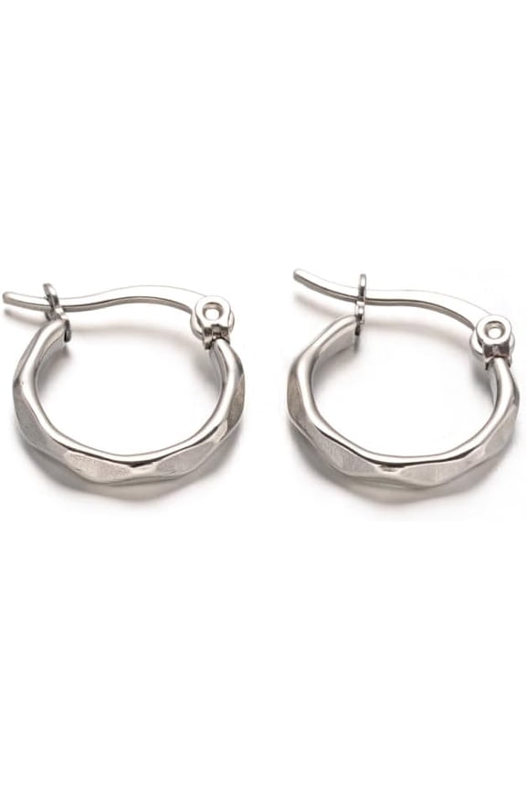 Tarnish Resistant 304 Stainless Steel Hoop Earrings Hypoallergenic Earrings Fancy Cut Ring Shape Stainless Steel color 16x15x2.5mm Pin: 1mm