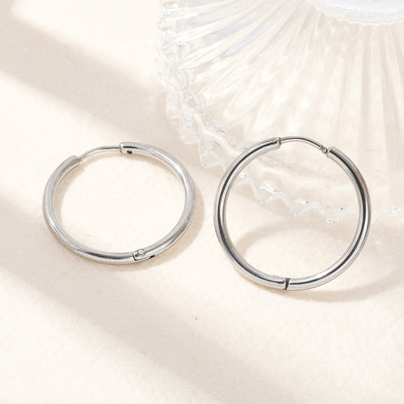 Tarnish Resistant 304 Stainless Steel Huggie Hoop Earrings with 316 Surgical Stainless Steel Pin Ring Stainless Steel color 24x2mm 12 Gauge Pin: 0.9mm
