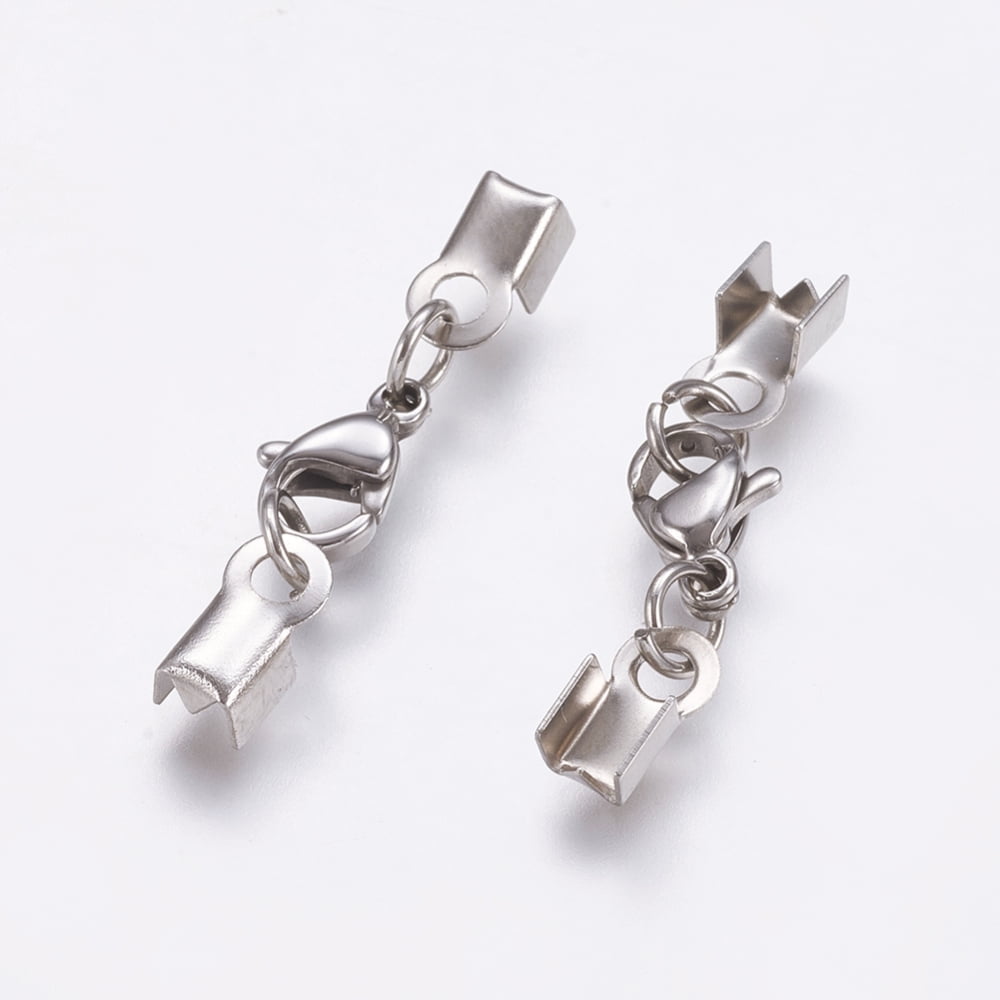 Tarnish Resistant 304 Stainless Steel Lobster Claw Clasps with Cord Ends Stainless Steel Color 27mm