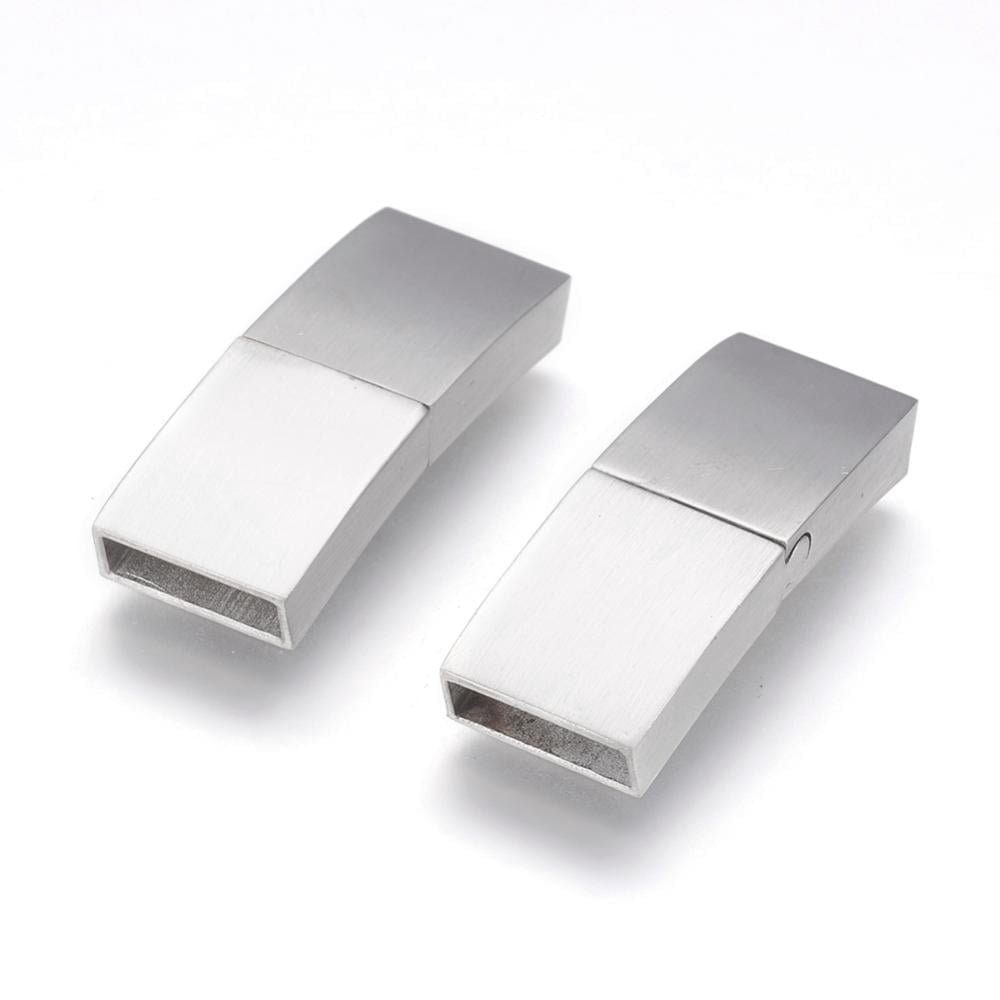 Tarnish Resistant 304 Stainless Steel Magnetic Clasps with Glue-in Ends Arched Rectangle Matte Stainless Steel Color 29x11x5mm Hole: 3x10mm