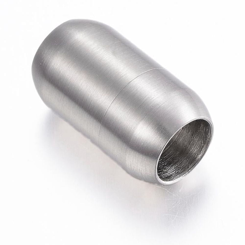 Resistant 304 Stainless Steel Magnetic Clasps with Glue-in Ends Barrel Stainless Steel Color 21x12mm Hole: 8mm