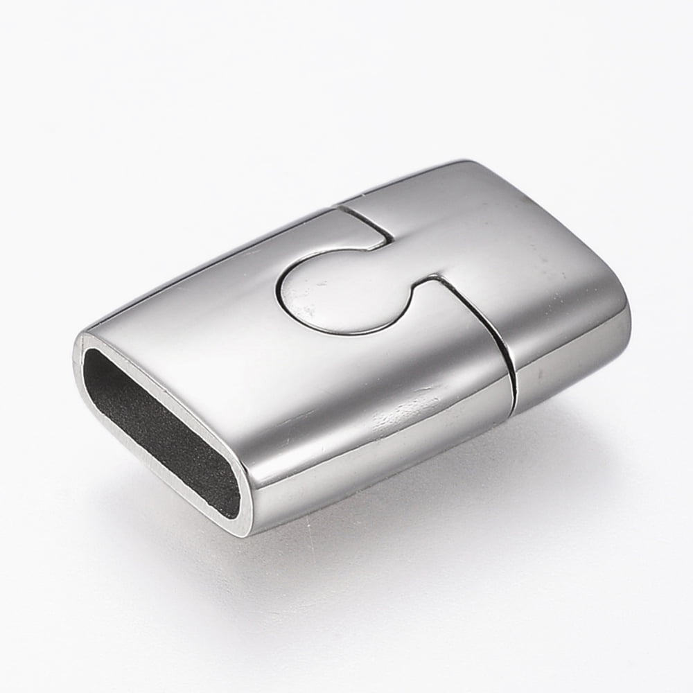 Resistant 304 Stainless Steel Magnetic Clasps with Glue-in Ends Matte Surface Rectangle Stainless Steel Color 18.5x12.5x6mm Hole: 3x10mm