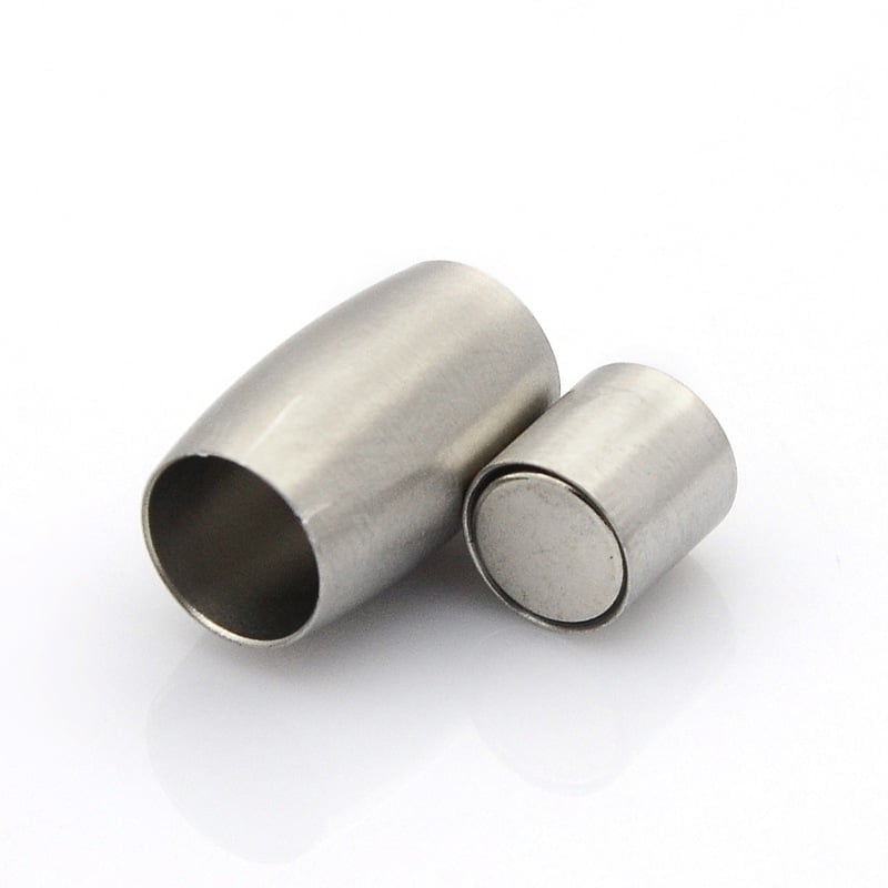 Resistant 304 Stainless Steel Matte Surface Magnetic Clasps with Glue-in Ends Barrel Stainless Steel Color 14.5x9mm Hole: 6mm