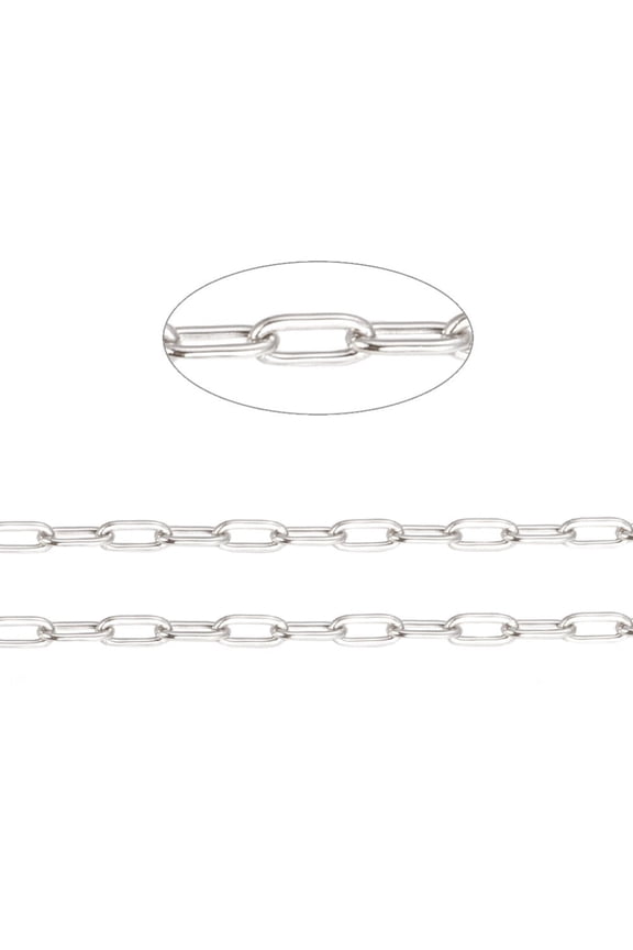 Tarnish Resistant 304 Stainless Steel Paperclip Chains Soldered Stainless Steel Color 3x1.5x0.3mm about 32.8 Feet(10m)/roll