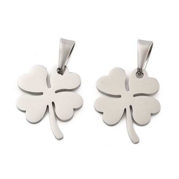 Resistant 304 Stainless Steel Pendants Clover Stainless Steel Color 25.5x20.5x1.5mm Hole: 10x4mm