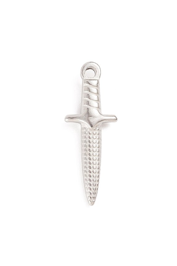 Tarnish Resistant 304 Stainless Steel Pendants Dagger Stainless Steel Color 24x9x3.5mm Hole: 1.6mm