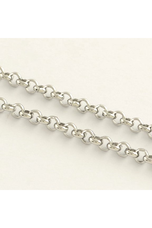 Tarnish Resistant 304 Stainless Steel Chains Belcher Chains Unwelded with Spool Stainless Steel Color 2.5x0.8mm about 164.04 Feet(50m)/roll