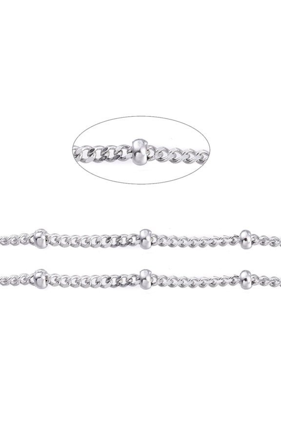 Resistant 304 Stainless Steel Satellite Chains Diamond Cut Curb Chains Soldered with Rondelle Beads and Spool Stainless Steel color Link: 1.9x2.3x0.4mm about 65.61 Feet(20m)/roll