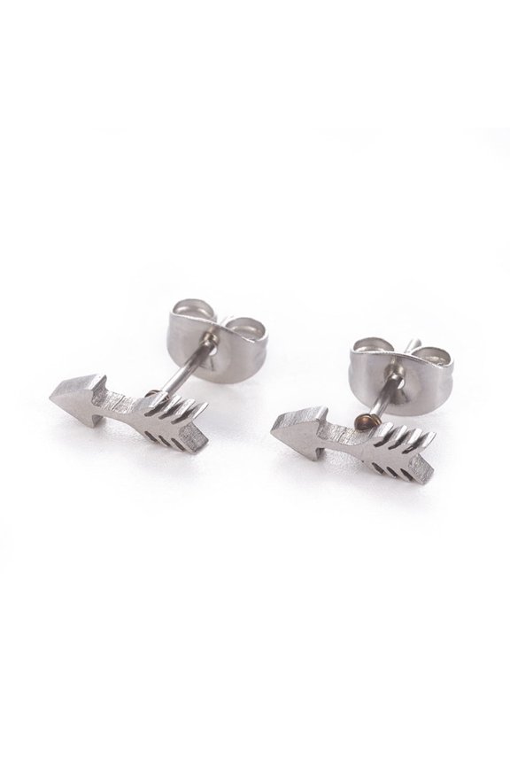 Resistant 304 Stainless Steel Stud Earrings Hypoallergenic Earrings with Ear Nuts/Earring Back Arrow Stainless Steel Color 10x3mm Pin: 0.8mm 12pairs/card