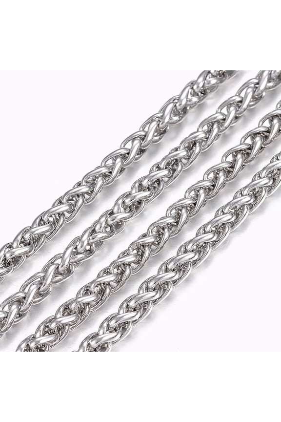 Tarnish Resistant 304 Stainless Steel Wheat Chains Foxtail Chain Unwelded Stainless Steel color 5x3x0.8mm