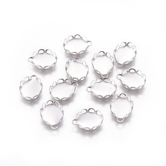Tarnish Resistant 316 Surgical Stainless Steel Lace Edge Bezel Cups Cabochon Settings Oval Stainless Steel Color Tray: 10x8mm 11.5x8.5x2.5mm hole: 1.5x1mm