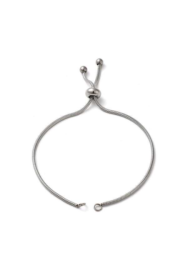 Resistant Adjustable 304 Stainless Steel Bracelet Making Slider Bracelets Silver 9 inch(23cm) 1.5mm Hole: 2.5~3mm