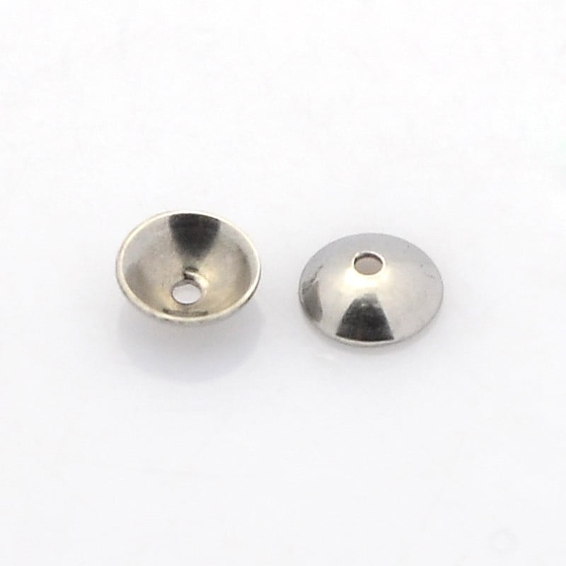 Tarnish Resistant Apetalous Half Round 304 Stainless Steel Bead Caps Stainless Steel Color 4x1mm Hole: 0.5mm