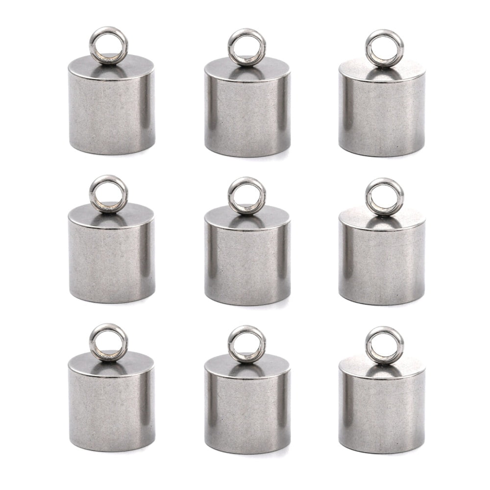 Tarnish Resistant Smooth Surface 201 Stainless Steel Cord Ends End Caps Stainless Steel Color 15x11mm Hole: 3.5mm 10mm Inner Diameter