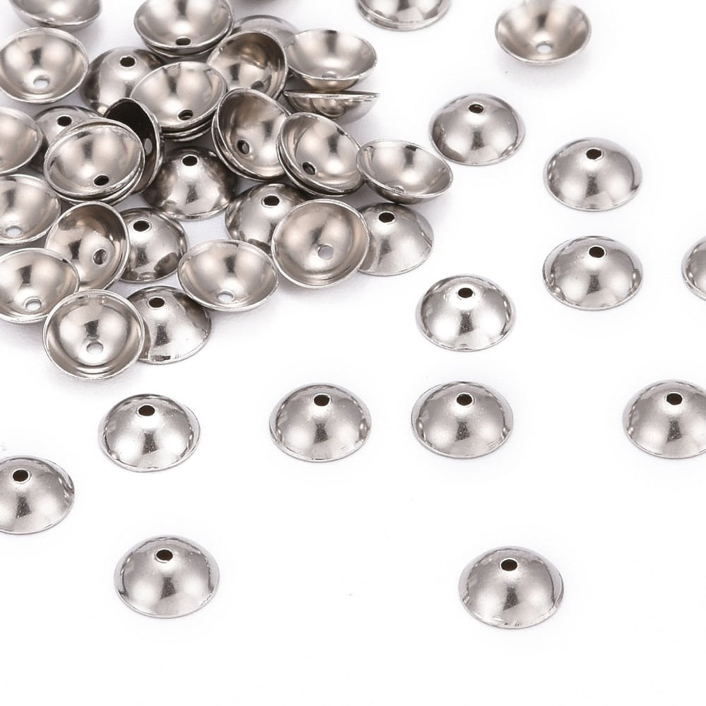 Tarnish Resistant Stainless Steel Bead Caps Stainless Steel Color 6x2mm Hole: 0.5mm about 70pcs/5g