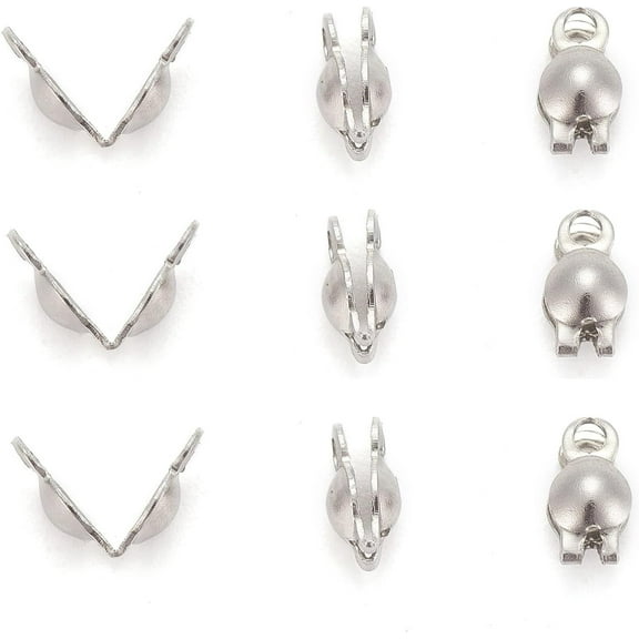 Tarnish Resistant Stainless Steel Bead Tips Calotte Ends Clamshell Knot Cover Stainless Steel Color 6x3mm Hole: 1mm