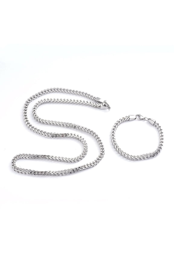 Resistant Unisex 304 Stainless Steel Wheat Chain Foxtail Chain Bracelet Necklace Jewelry Sets with Lobster Claw Clasps Stainless Steel Color 8-1/4 inch(21cm) 29.52 inch(75cm)