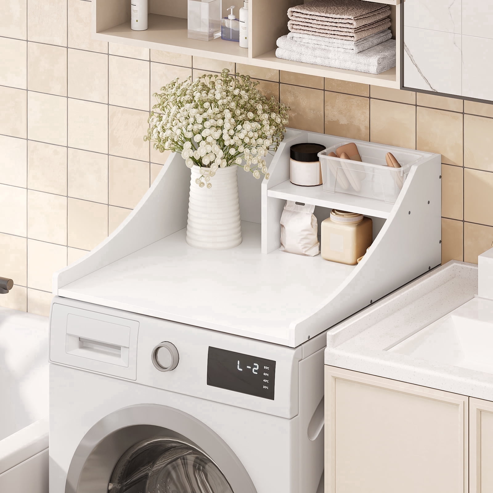 Tarnorci 27 Single Counter Top for Washer Dryer with Storage Shelf，Side Edge,Laundry Room Organization Accessories