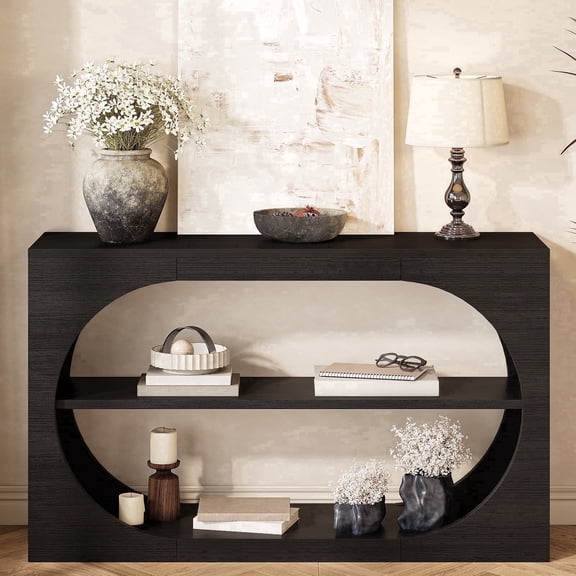 Tarnorci 54" Farmhouse Console Table, Wood Sofa Table with Storage for Living Room, Hallway, Black
