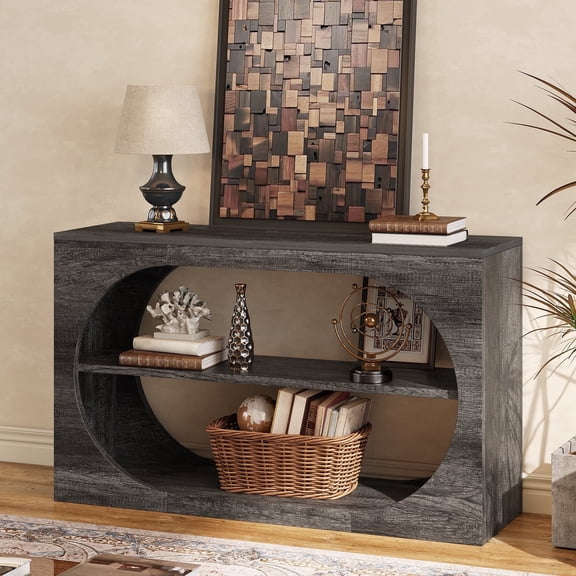 Tarnorci 54"Console Table 3 Tier Narrow Sofa Table with Storage, Wood Entryway Behind Couch Table for Hallway, Living Room, Gray