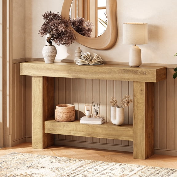 Tarnorci Wooden Console Table, Behind the Couch, Farmhouse Entryway Table for Hallway, Living Room, Brown