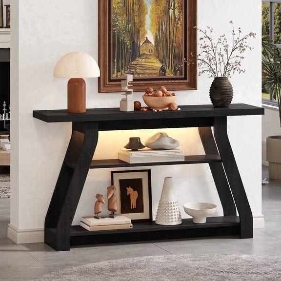 Tarnorci 55" Console Table Entryway Table with Tape Lights and 3-layer Storage,Black