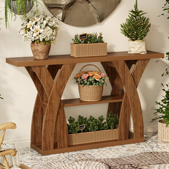 Tarnorci Arc Console Table Wood Sofa Table Behind Couch Waist Shaped Base For Hallway Foyer Entry