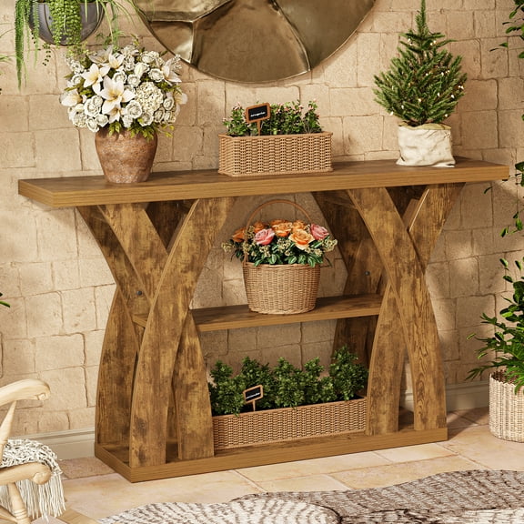 Tarnorci Curve Console Table,3 Tier Farmhouse Narrow Entryway Table,Hallway Sofa Table Behind The Couch