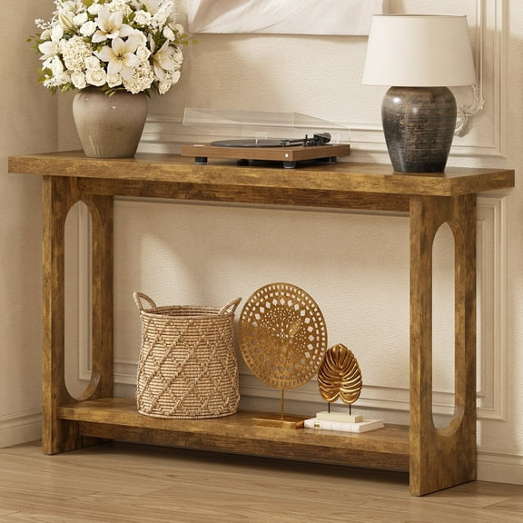 Tarnorci 54.33" Console Table, Narrow Entryway Sofa Table with Storage Shelves, Brown