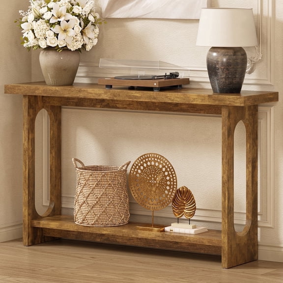 Tarnorci 54.33" Console Table, Narrow Entryway Sofa Table with Storage Shelves, Brown