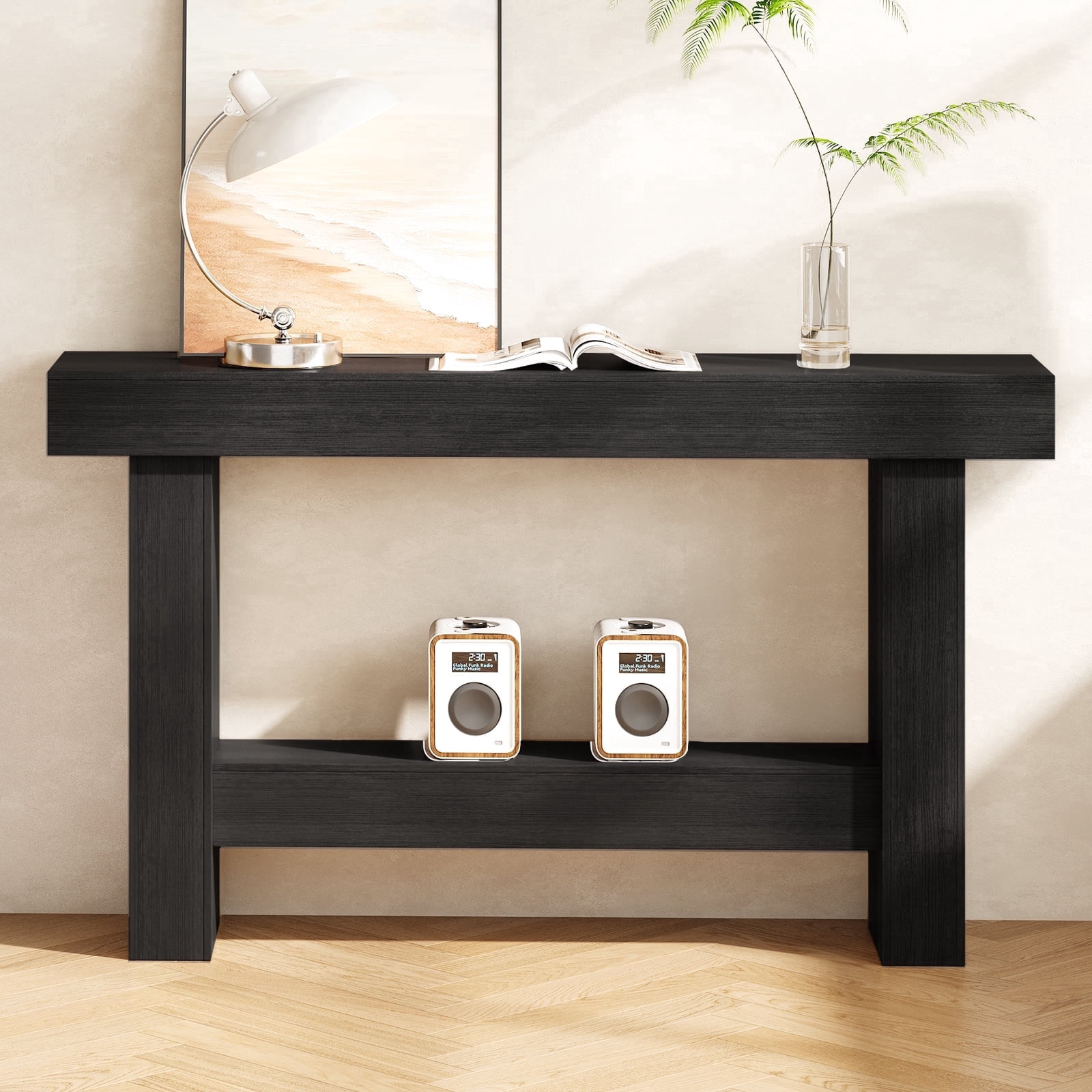 Tarnorci Wooden Console Table,  Behind the Couch, Farmhouse Entryway Table for Hallway, Living Room, Black