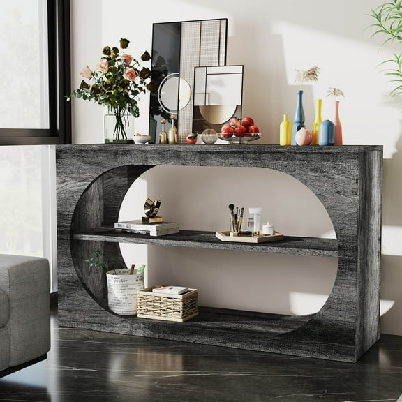 Tarnorci Solid Table Farmhouse 3-Tier, Narrow, Sofa, Wood Hallway Console Table, Gray,54.33in