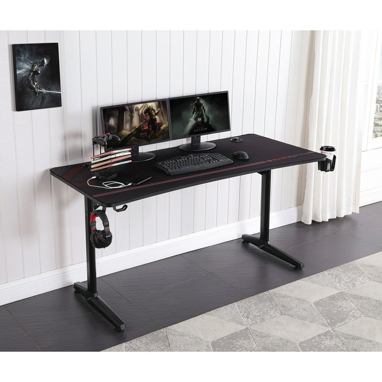 Tarnov Rectangular Metal Gaming Desk with USB Ports Black 