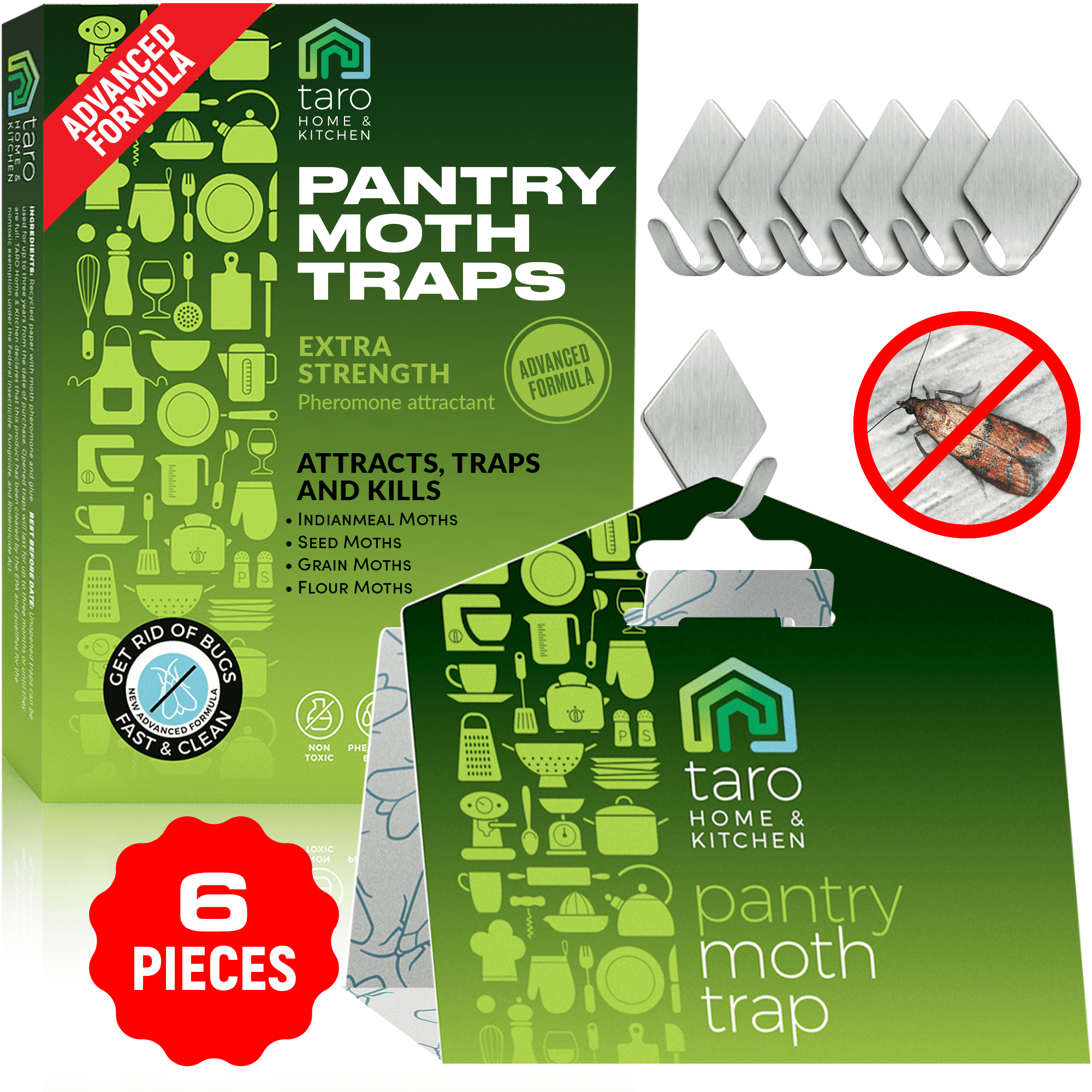 Taro 6Pack Maximum Strength Pantry Moth Traps, Pantry Moth Killer