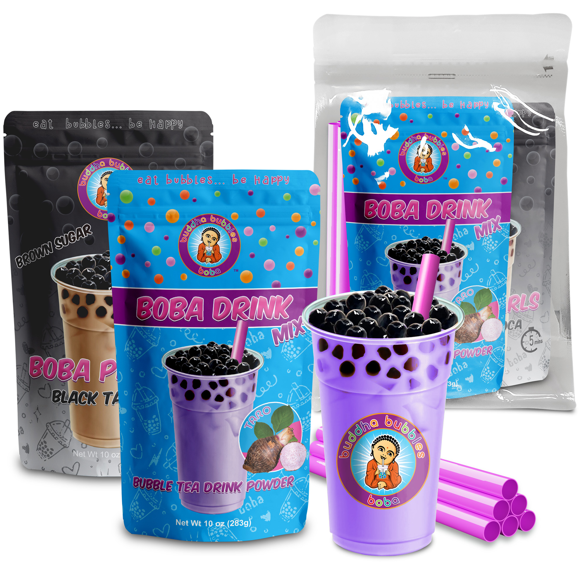 Taro Boba Tea Kit Tea Powder, Tapioca Pearls & Straws By Buddha