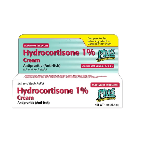 Cream 1% with 12 Moisturizers (2 Fl Oz) Fast-Acting Maximum Strength Anti-Itch Relief for Eczema, Psoriasis, Rashes, Hives, Bug Bites & Irritated Skin