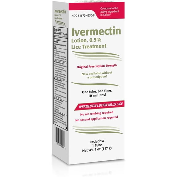 Ivermectin Lotion 0.5% Lice Treatment (4 Fl Oz) Fast-Acting 10-Minute Single Use, Prescription Strength Solution for Head Lice & Eggs, No Nit Combing Required, Adults & Kids 6 Months+