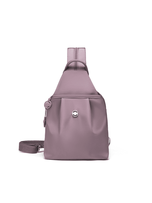Taro Pink Nylon Shoulder Backpack, Multi-use Front Chest Bag, Dual Shoulder Wear Backpack for Women, Crossbody Bag, Lightweight 0.84 lbs / 0.38 kg, Stylish Water-Resistant Everyday Travel Sling Pack