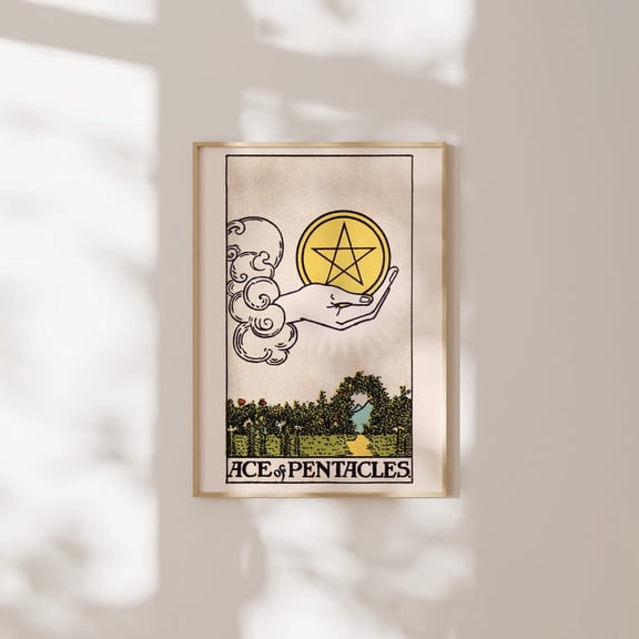 Tarot Ace Pentacles Vintage Tarot Card Spiritual Symbol Wall Art Celestial Mystic Wall Decor Boho Meditation Home Gallery Decor Unframed Paper Print
