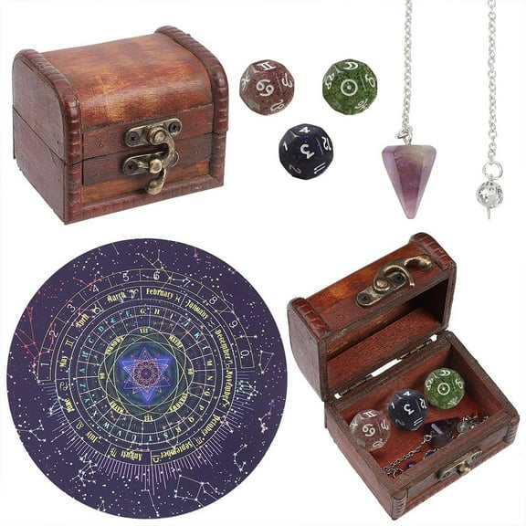 Tarot Astrology Dice Pendulum Board Set Tarot Astrological Dice Amethyst Pendants Dowsing Pendulum Kit Supplies Spiritual Power for Divination Meditation for DIY