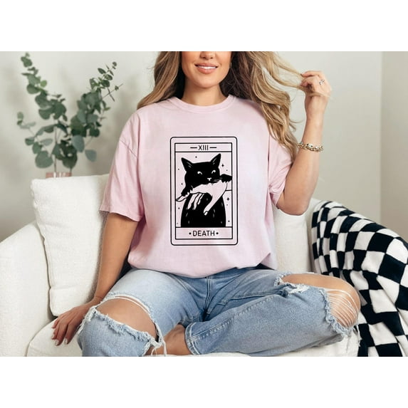 Tarot Card Black Cat Shirt, Tarot Death T-Shirt, Witchy Cat Shirt, Spooky Cat Gift, Halloween Black Cat Shirt,Cat Lover Gift