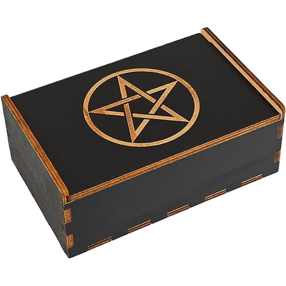 Tarot Card Box Box Black Star Tarot Card Case Wooden Tarot Storage Boxes Card Holder with Sliding Lid Trinket Box Decorative Storage Bin for Divination Jewelry 3.5x5.4x2Inch