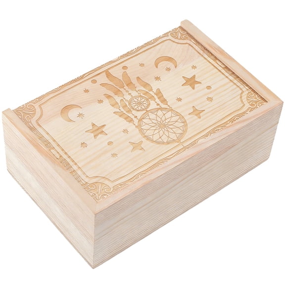 Tarot Card Box Box Feather Burlywood Tarot Card Case Wooden Tarot Storage Boxes Card Holder with Sliding Lid Trinket Box Decorative Storage Bin