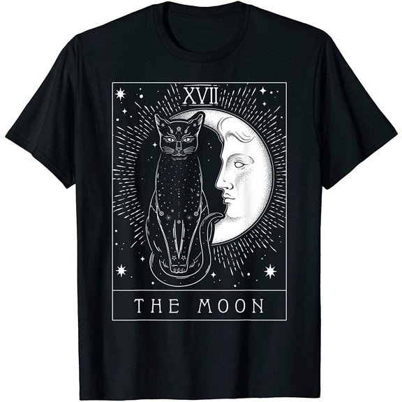 Tarot Card Crescent Moon And Cat Graphic Cool T-Shirt