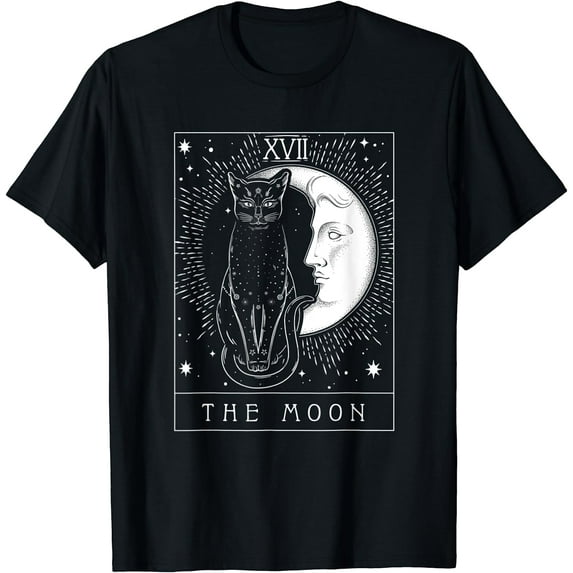 Tarot Card Crescent Moon And Cat Graphic T-Shirt