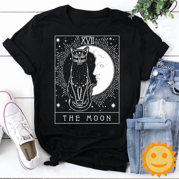 Tarot Card Crescent Moon And Cat Vintage T-Shirt, Cat Shirt, Cat Lovers Shirt, Cat Vintage Shirt, Black Cat Shirt, Tarot Card Shirt
