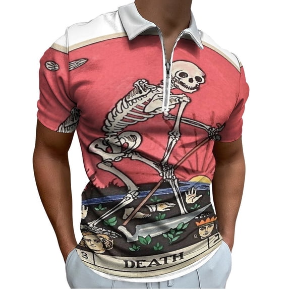 Tarot Card Death Men Zipper T-shirt Summer Casual Short Sleeve T-shirt Top